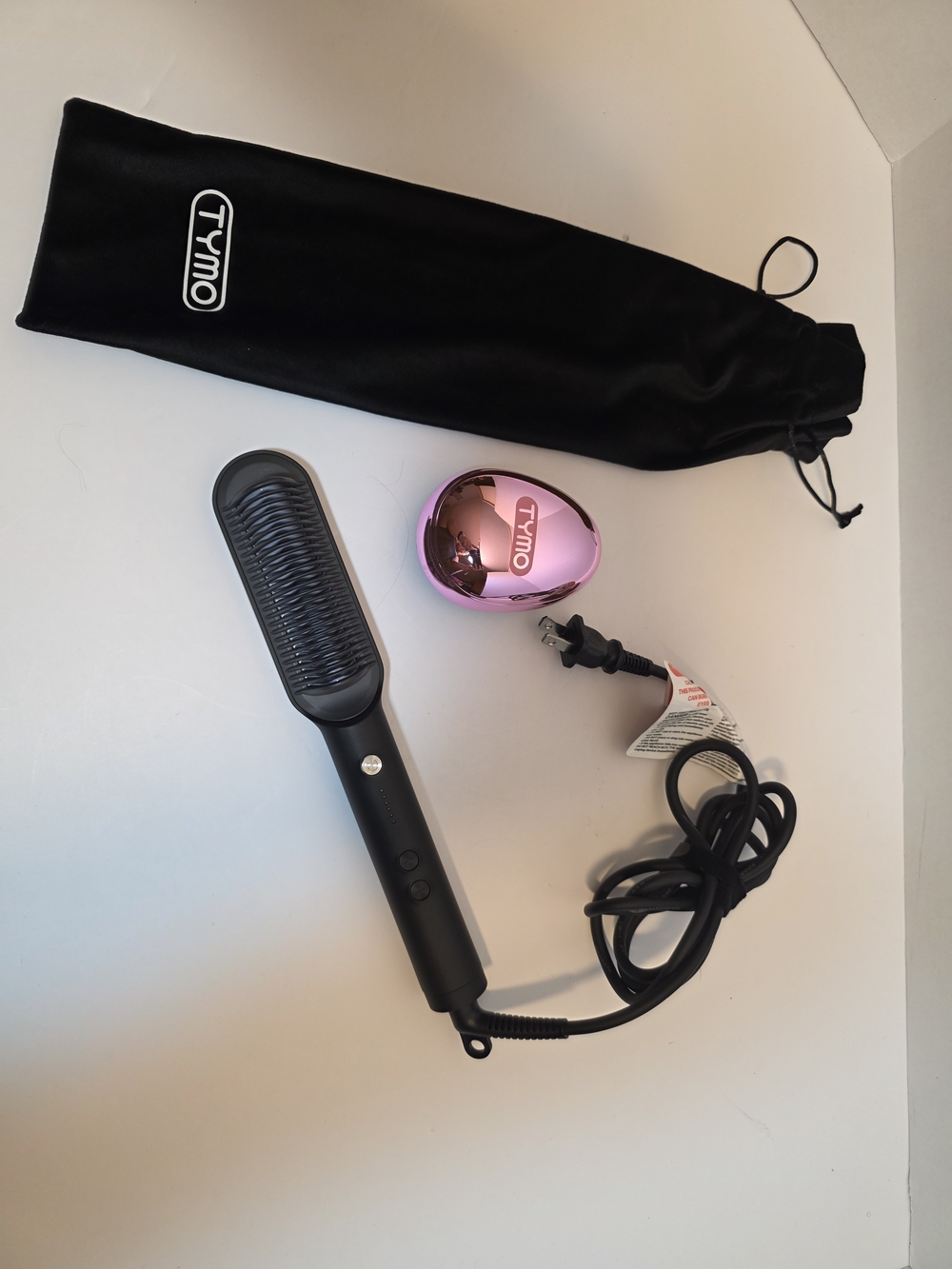 Tymo Black Heated Straightening Brush with Pink Heat Guard